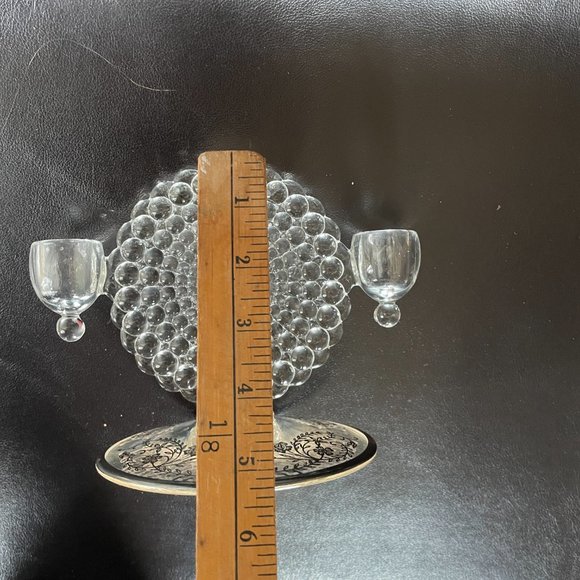 Vintage Candlestick Holder Double Arm Beaded Glass Floral Detail - Picture 7 of 8